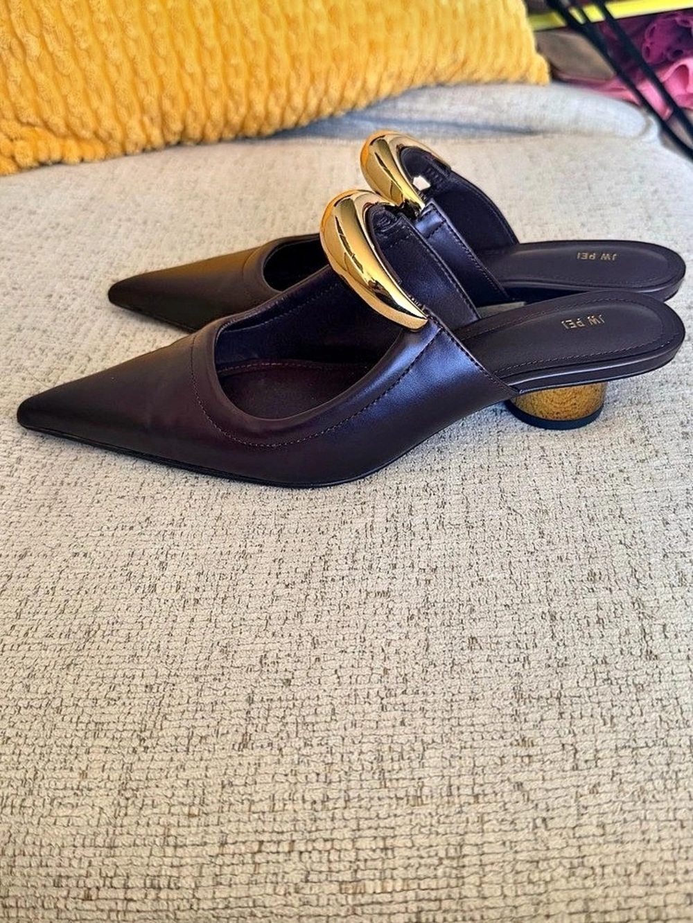 JW PEI Helena Pierced Pointed-Toe Mules - Brown